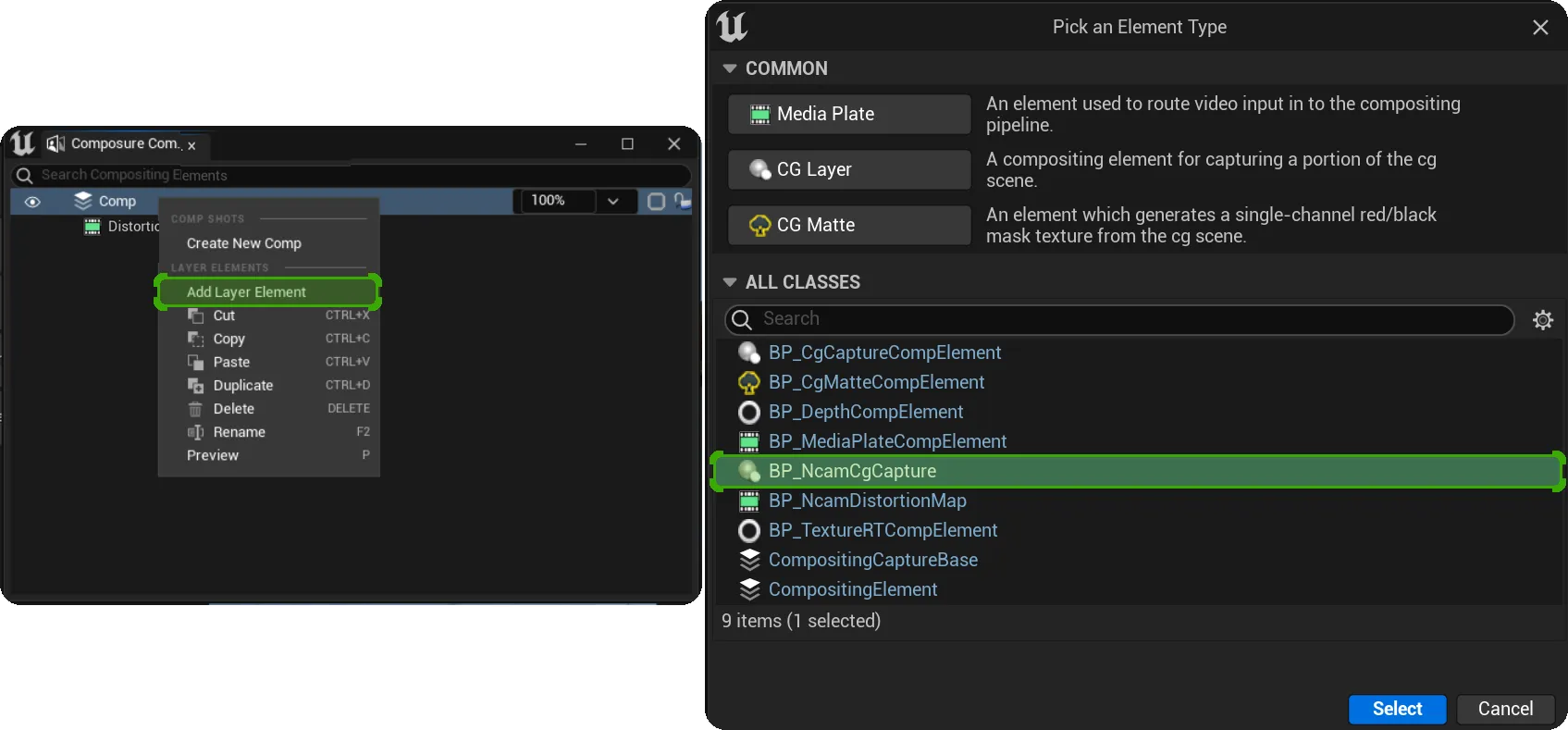 A BP_NcamCgCapture layer element is required for the lens distortion to be correctly applied