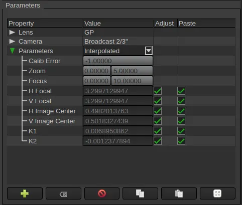 Parameters panel