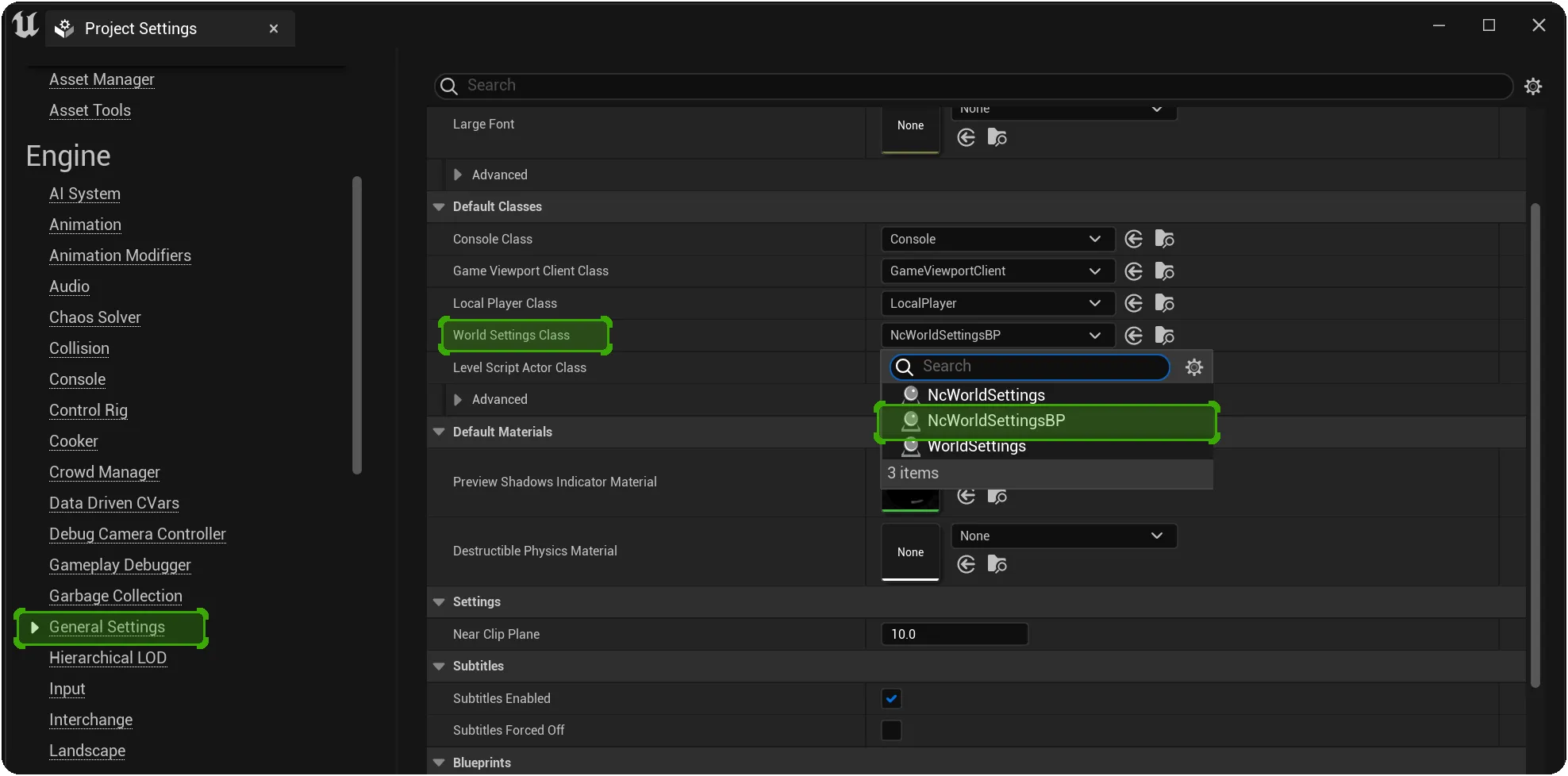 A specific World Settings blueprint must be used with Ncam AR Suite