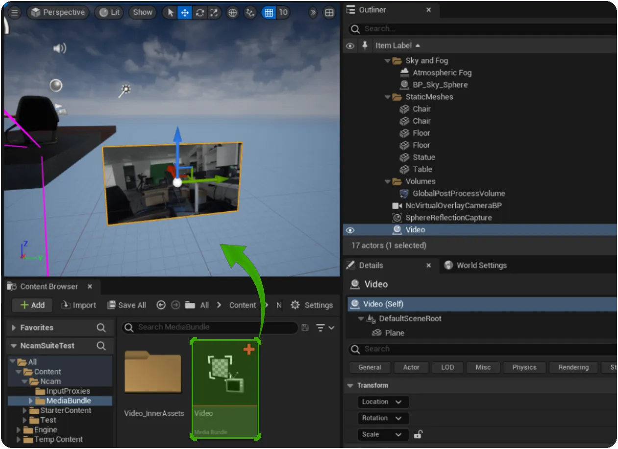 Drag the Video media bundle into the level