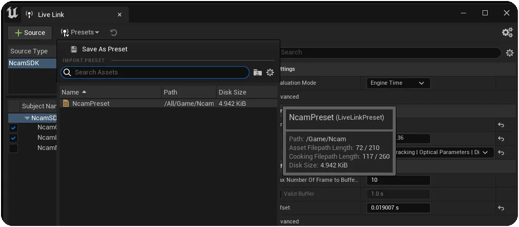 Saving the LiveLink preset to capture new changes