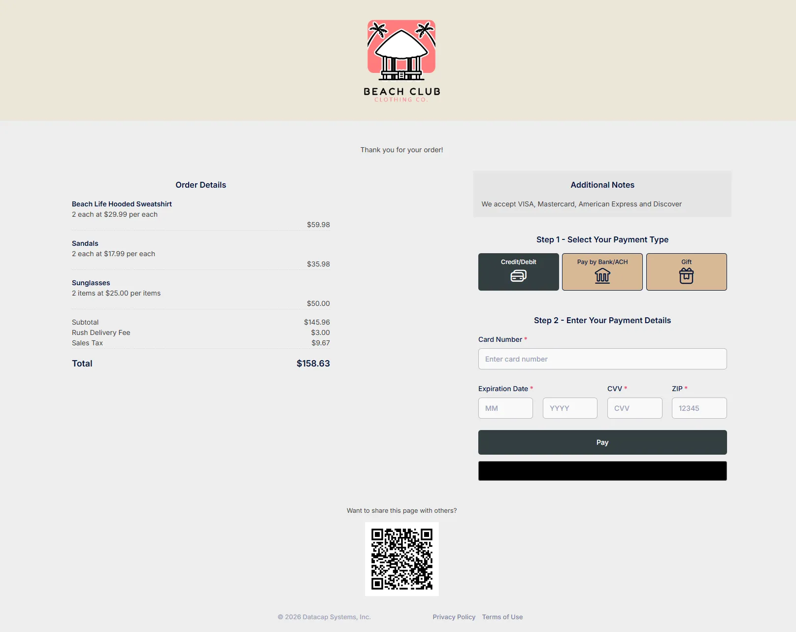 Beach Club Clothing Co Hosted Payments Page Beach Club Clothing Co Hosted Payments Page
