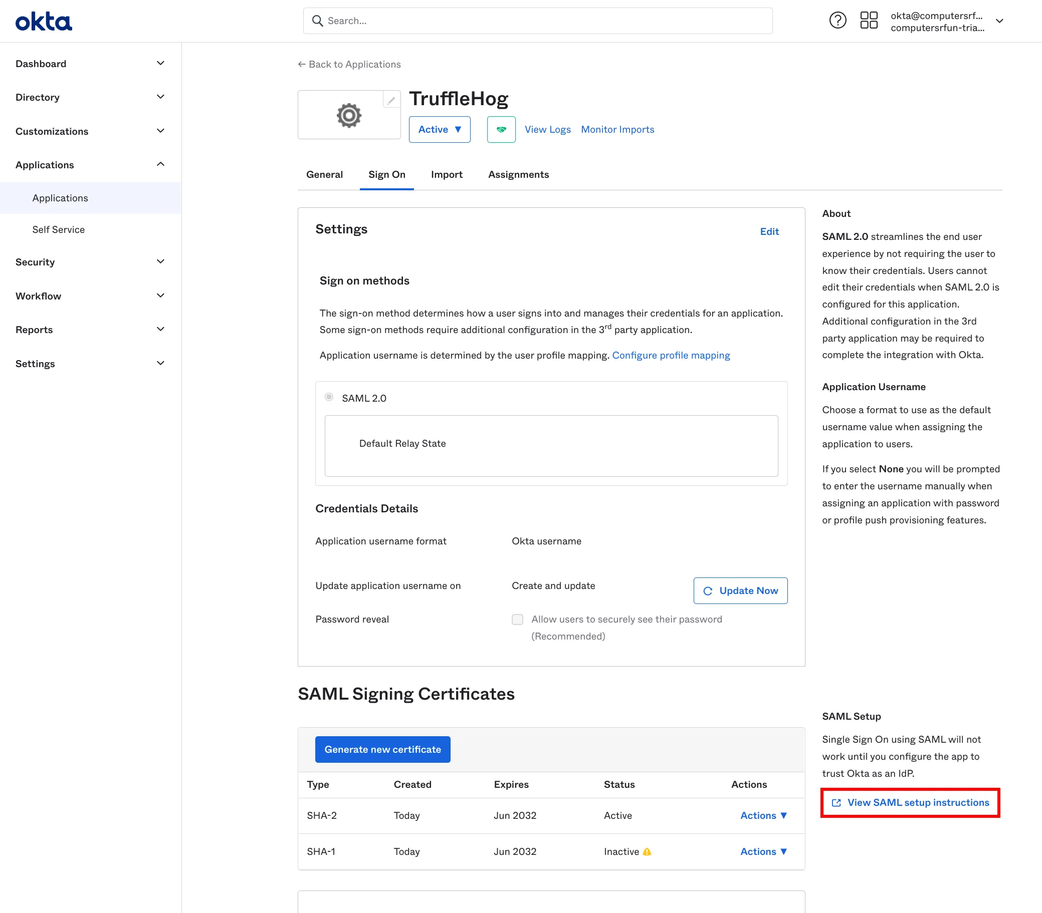 Find the SAML setup instructions Find the SAML setup instructions
