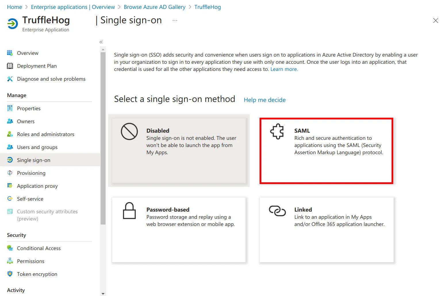 Select SAML method Select SAML method