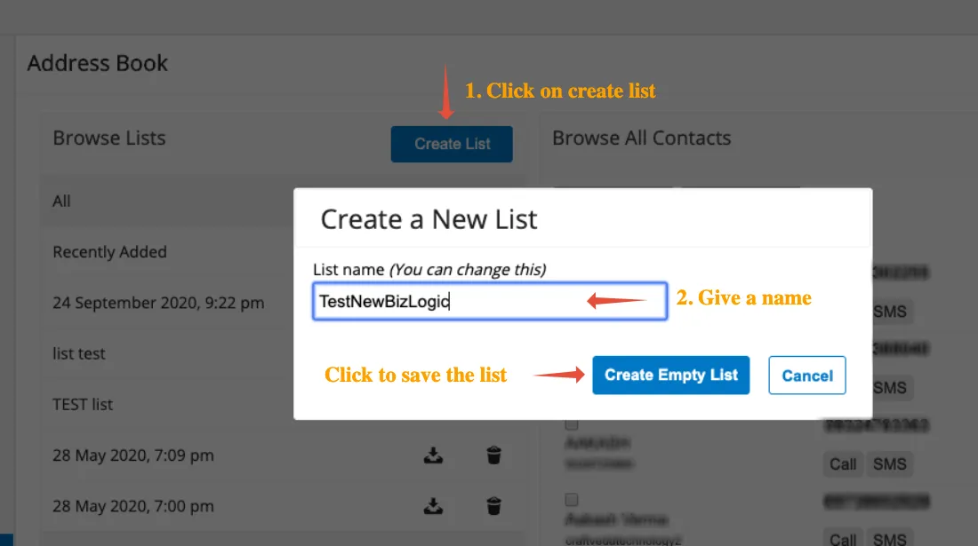 Create a new list in the Address Book