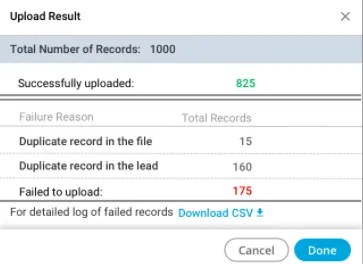 Figure: Upload Result Modal