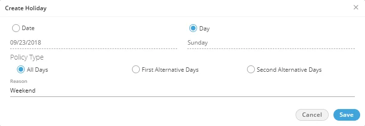 Figure: Create Reoccurring Holidays