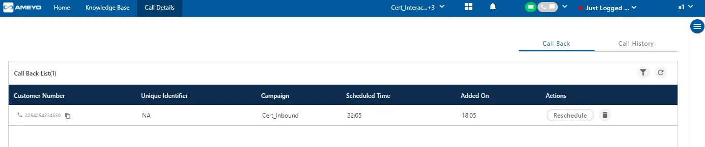 Figure: Call Back Tab Figure: Call Back Tab