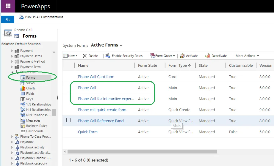 Figure: Forms option in Entity