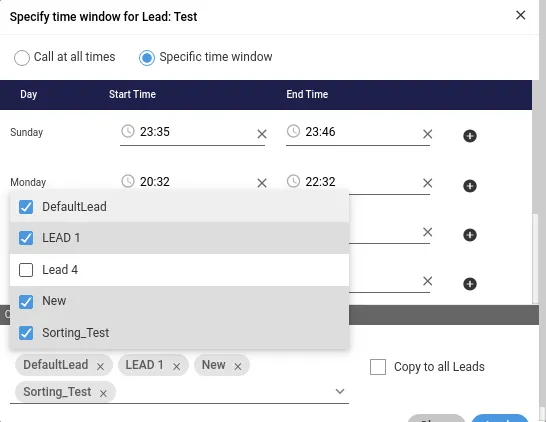 Figure: "Copy to all leads" option Figure: "Copy to all leads" option