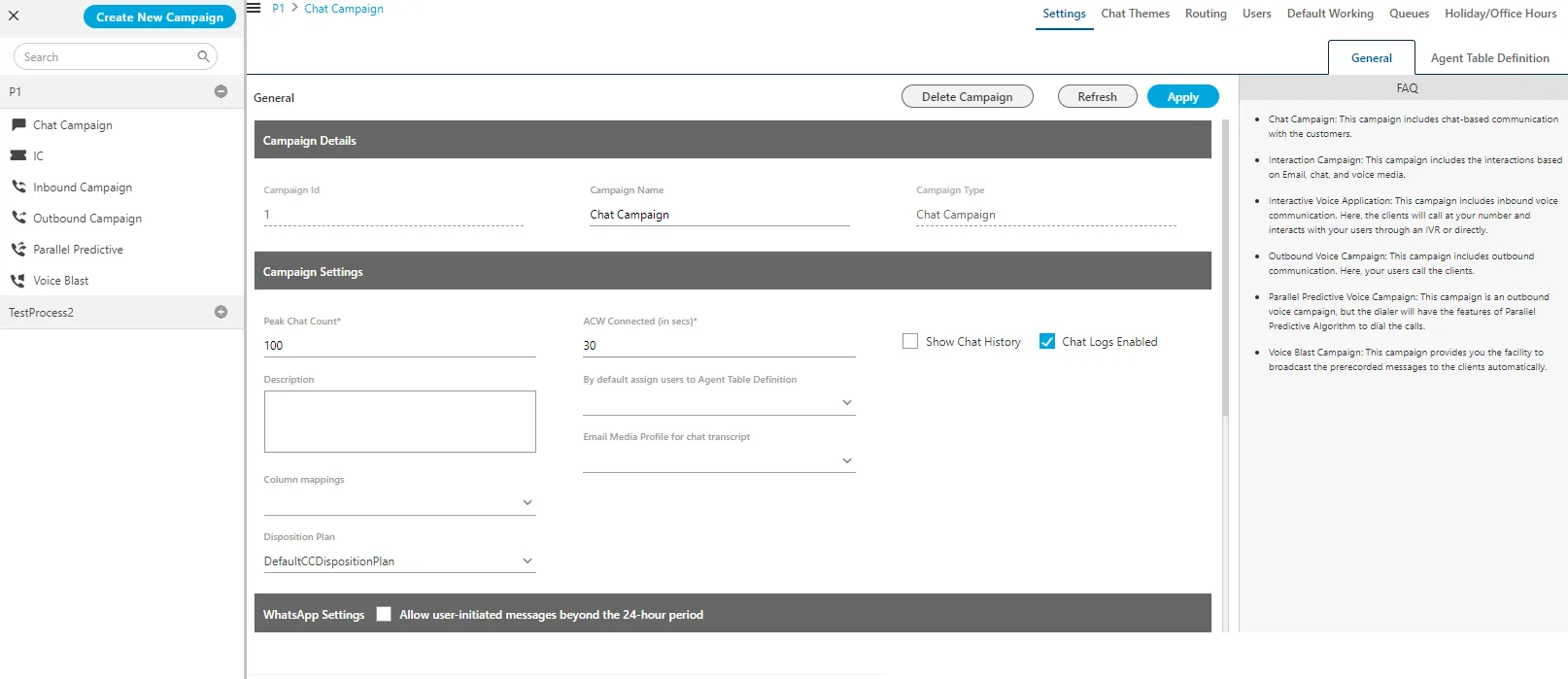 Figure: Settings for All Campaigns Figure: Settings for All Campaigns