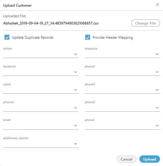 Figure: Map Headers of CSV with Table Definition Fields Figure: Map Headers of CSV with Table Definition Fields