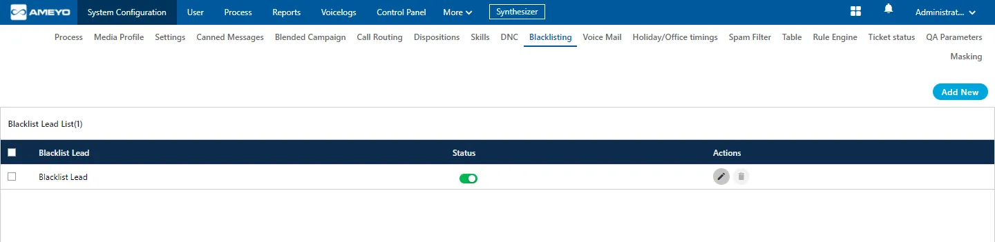 Figure: Blacklisting Tab