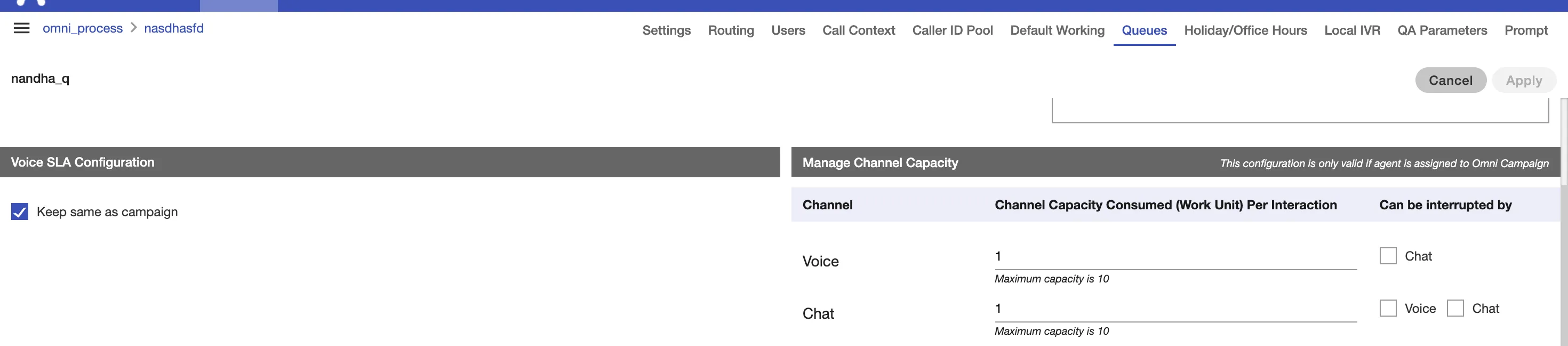 Manage Channel Capacity at Queue Configuration