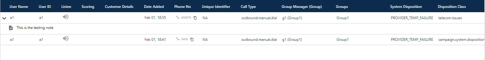 Figure: Call Notes