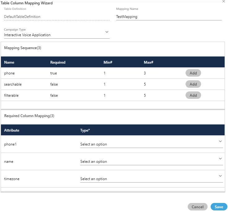 Figure: Create Table Column Mapping