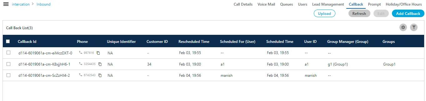Figure: Callback Management in a Campaign