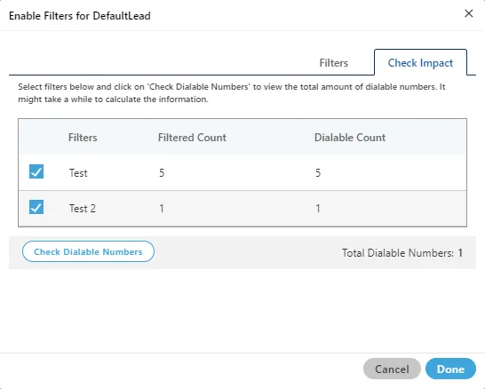 Figure: Dialable Count for every filter separately and for all filters Figure: Dialable Count for every filter separately and for all filters