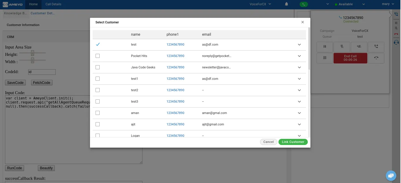 Figure: Displaying the list of Multiple Customers with the same number Figure: Displaying the list of Multiple Customers with the same number