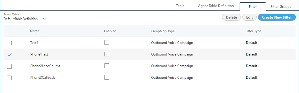 Figure: Select a Table Filter