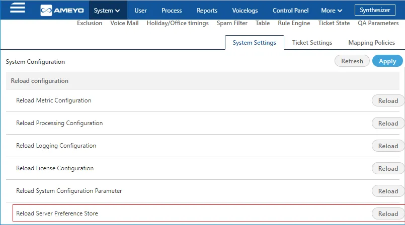 Figure: Reload Server Preference Store
