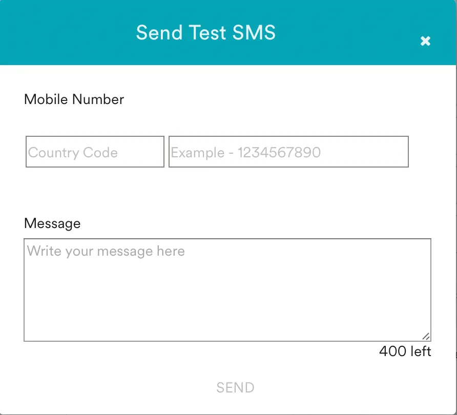 MoEngage Send SMS to Test dialog
