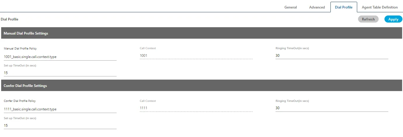 Figure: Configured Dial Profile Settings