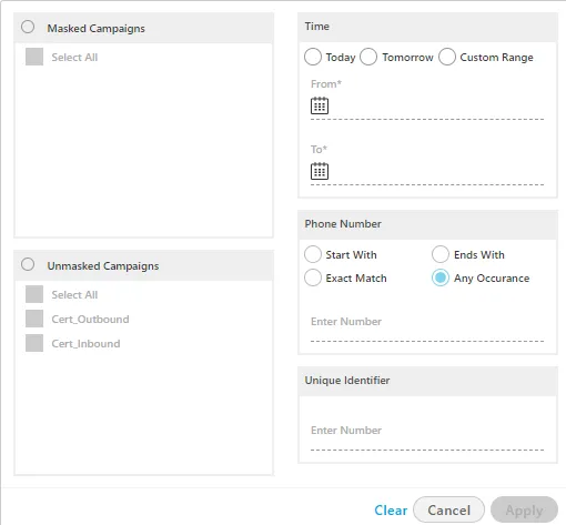 Figure: Call Back Filters Figure: Call Back Filters