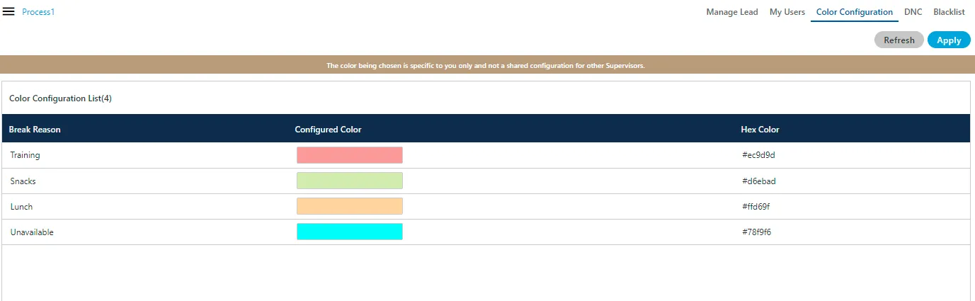 Figure: Color Configuration Screen