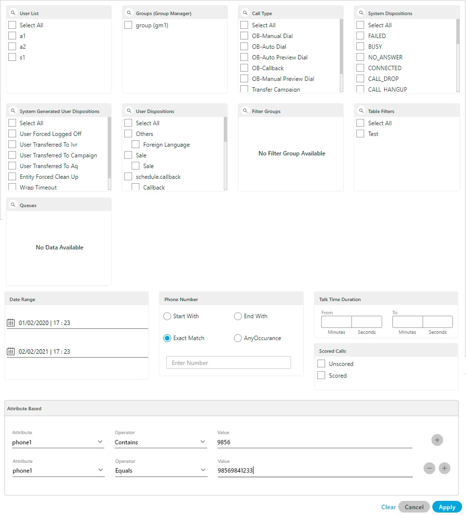 Figure: Filter Call Details
