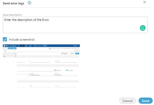 Figure: "Send Error Logs" Option