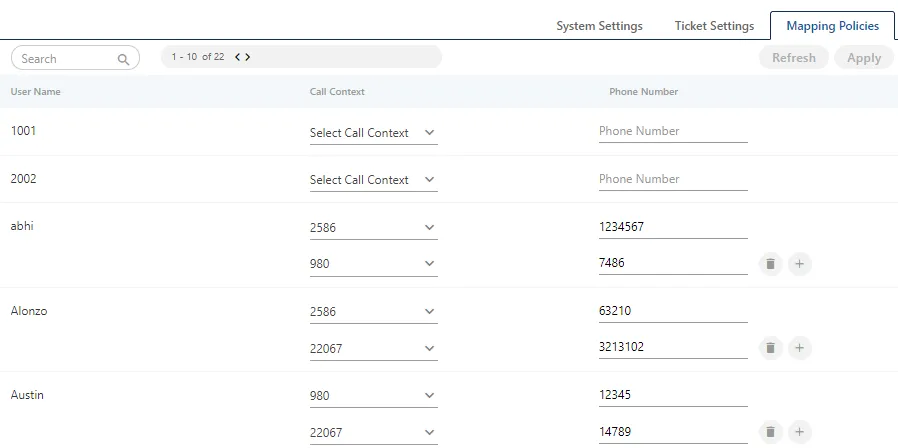 Figure: Configure Mapping Policy of "User ID Mapped Call Leg Details Provider