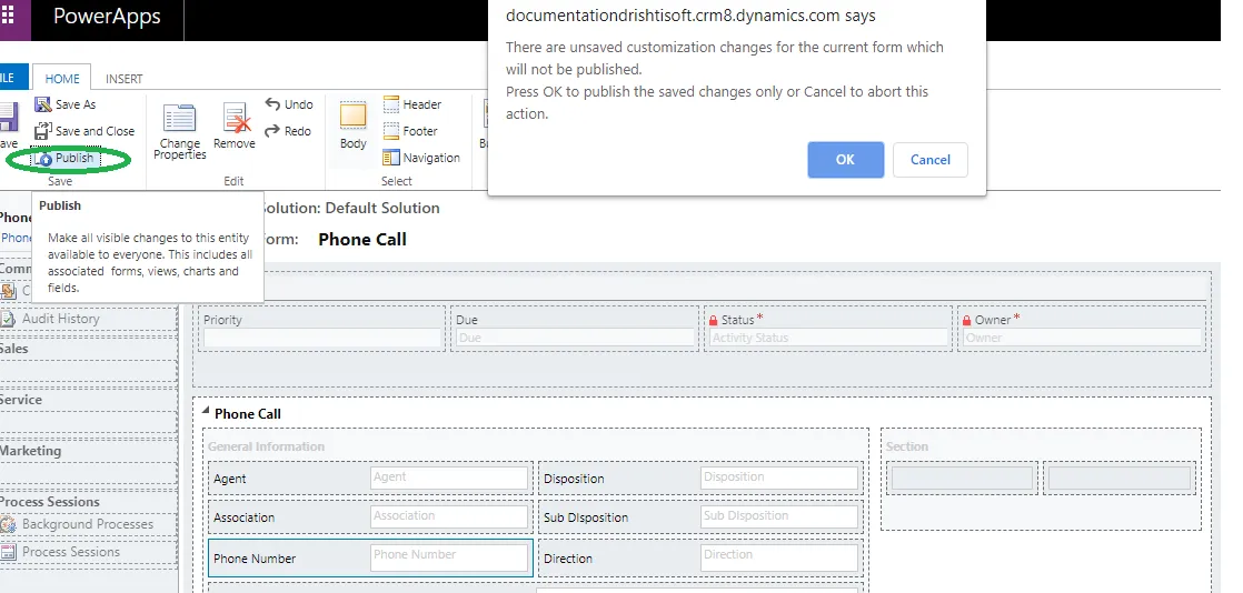 Figure: Save and Publish the Controls