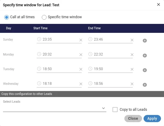 Figure: Modal to specify the time slot for a lead Figure: Modal to specify the time slot for a lead