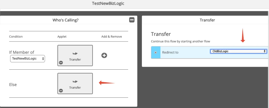 Transfer applet connecting all other callers to the old business logic