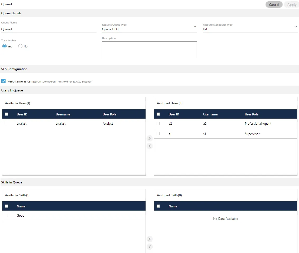 Figure: Sample Details to create a Queue