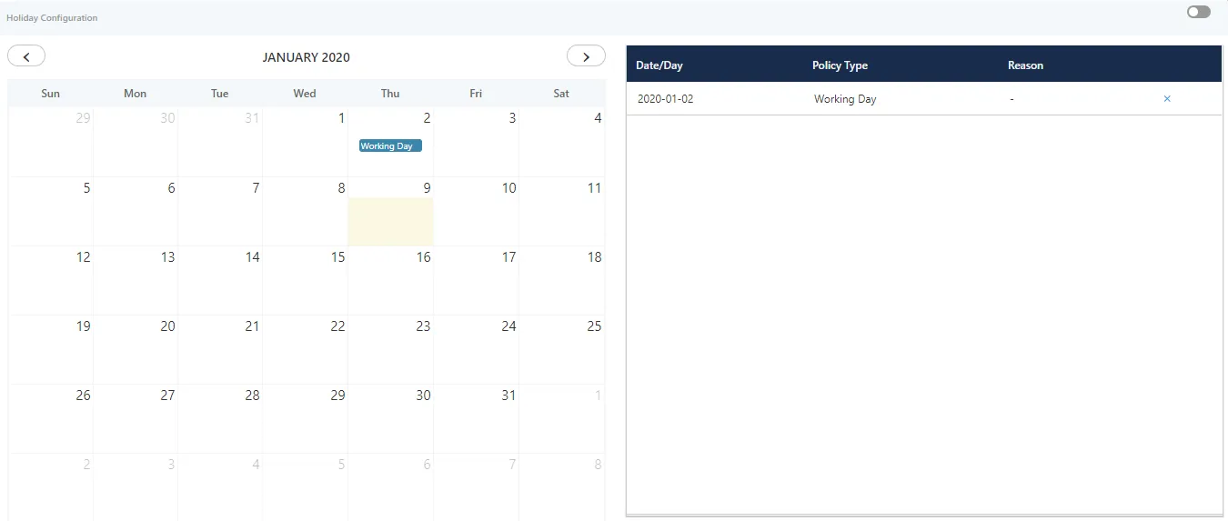 Figure: Holiday Configuration