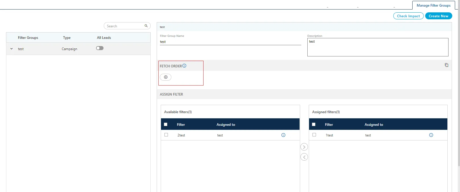 Figure: Fetch Order Policy "Manage Filter Groups