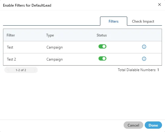 Figure: Total Dialable Numbers after changing status of filters Figure: Total Dialable Numbers after changing status of filters