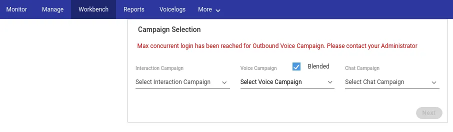 Figure: Error Message for Maximum Login Limit