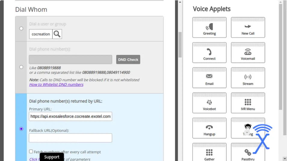 DialWhom configuration in the Connect Applet