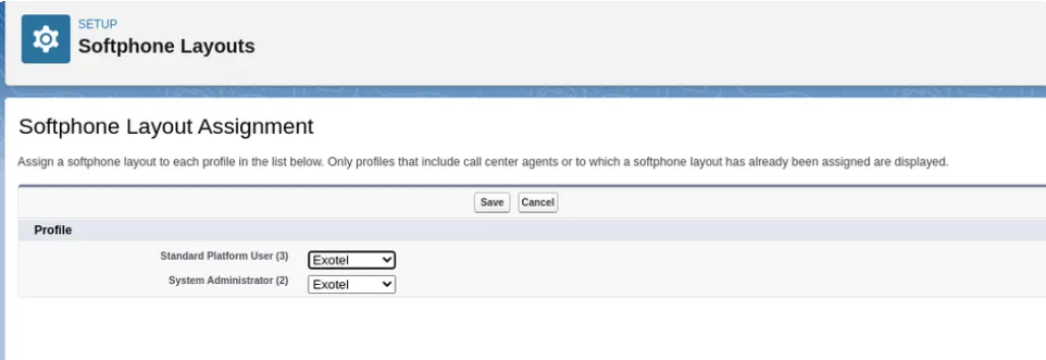 Softphone layout assignment to profiles