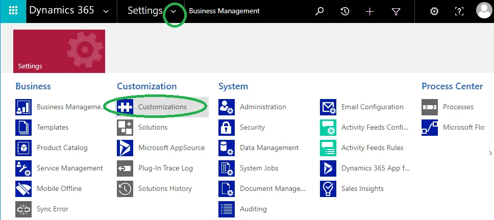Figure: Customizations Settings