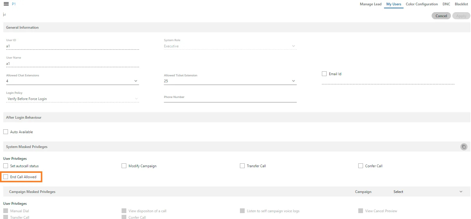 Figure: Modify a User