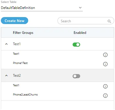 Figure: Enable or disable a filter group