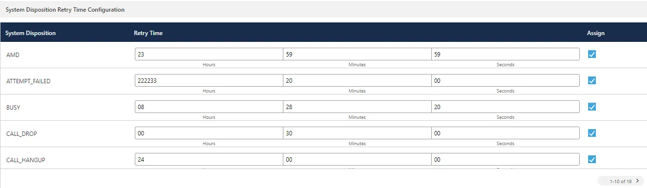 Figure: System Disposition Retry Time Settings Figure: System Disposition Retry Time Settings