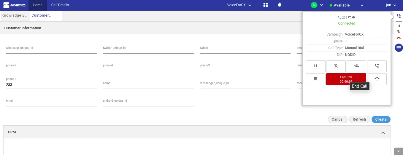 Figure: Caller ID showing for Outbound Calls at Telephony Panel
