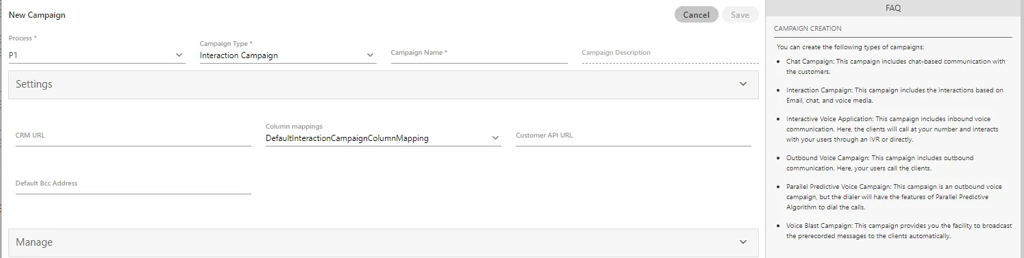 Figure: Creating New Interaction Campaign