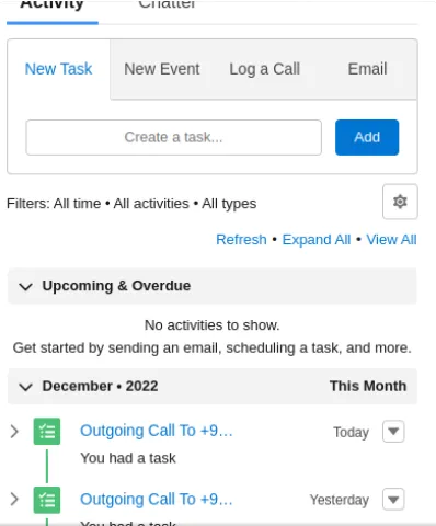Call activity task on the Salesforce object