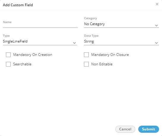 Figure: Pop-up to create a Custom Field